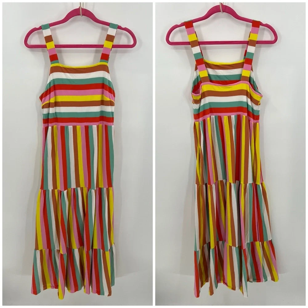 J. Crew rainbow stripe tiered maxi dress